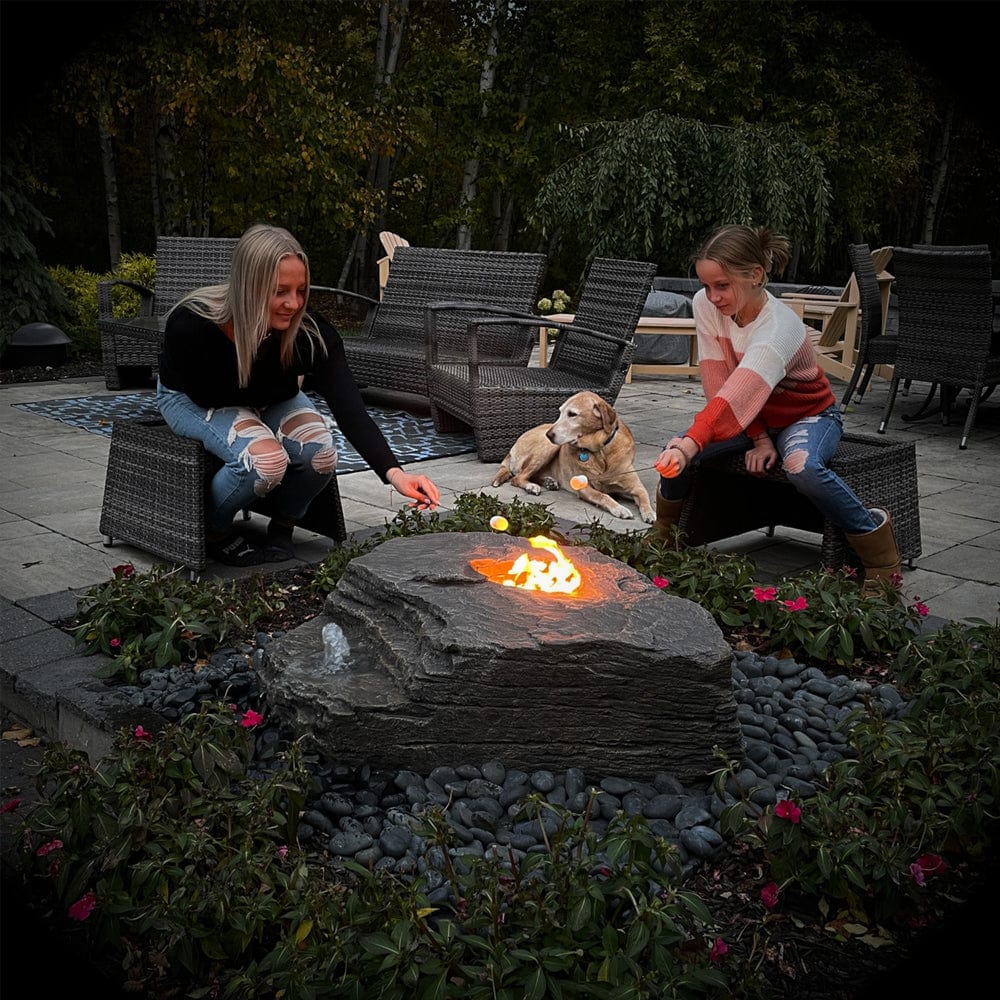 Boulder Outdoor Fire Stone Fountain - Outdoor Art Pros