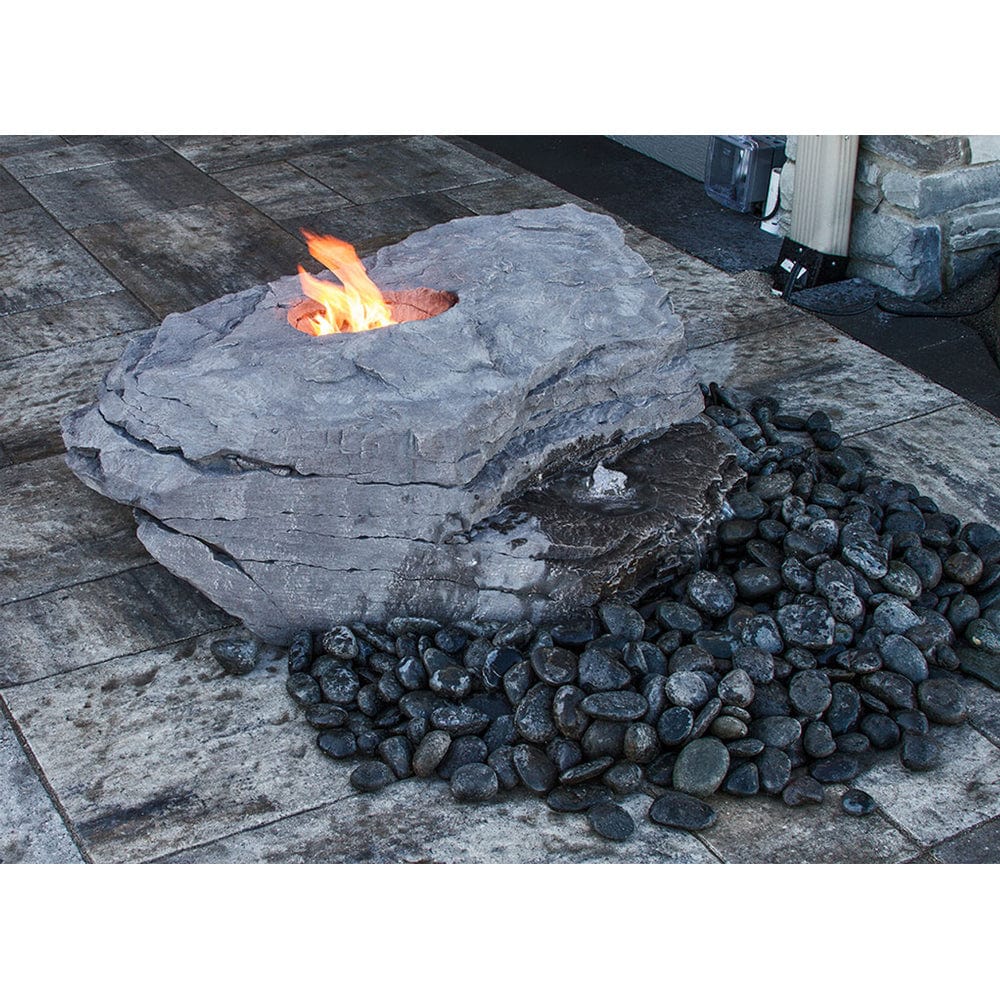 Boulder Outdoor Fire Stone Fountain - Outdoor Art Pros