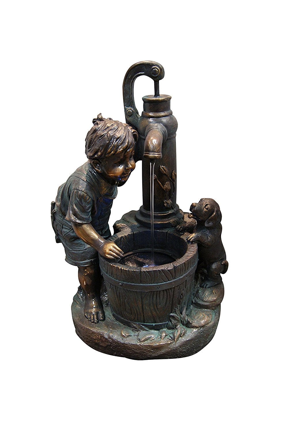 Alpine 26" Boy And Water Pump Fountain With LED Light - Outdoor Art Pros