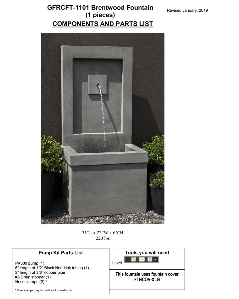Brentwood Wall Outdoor Fountain - Outdoor Art Pros