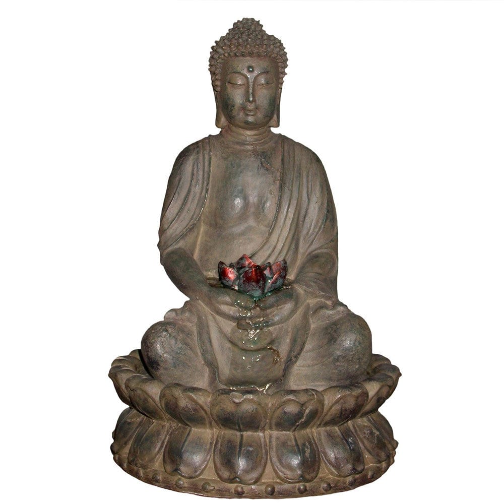 Buddha In Lotus Flower Tabletop Fountain With LED Light - Outdoor Art Pros
