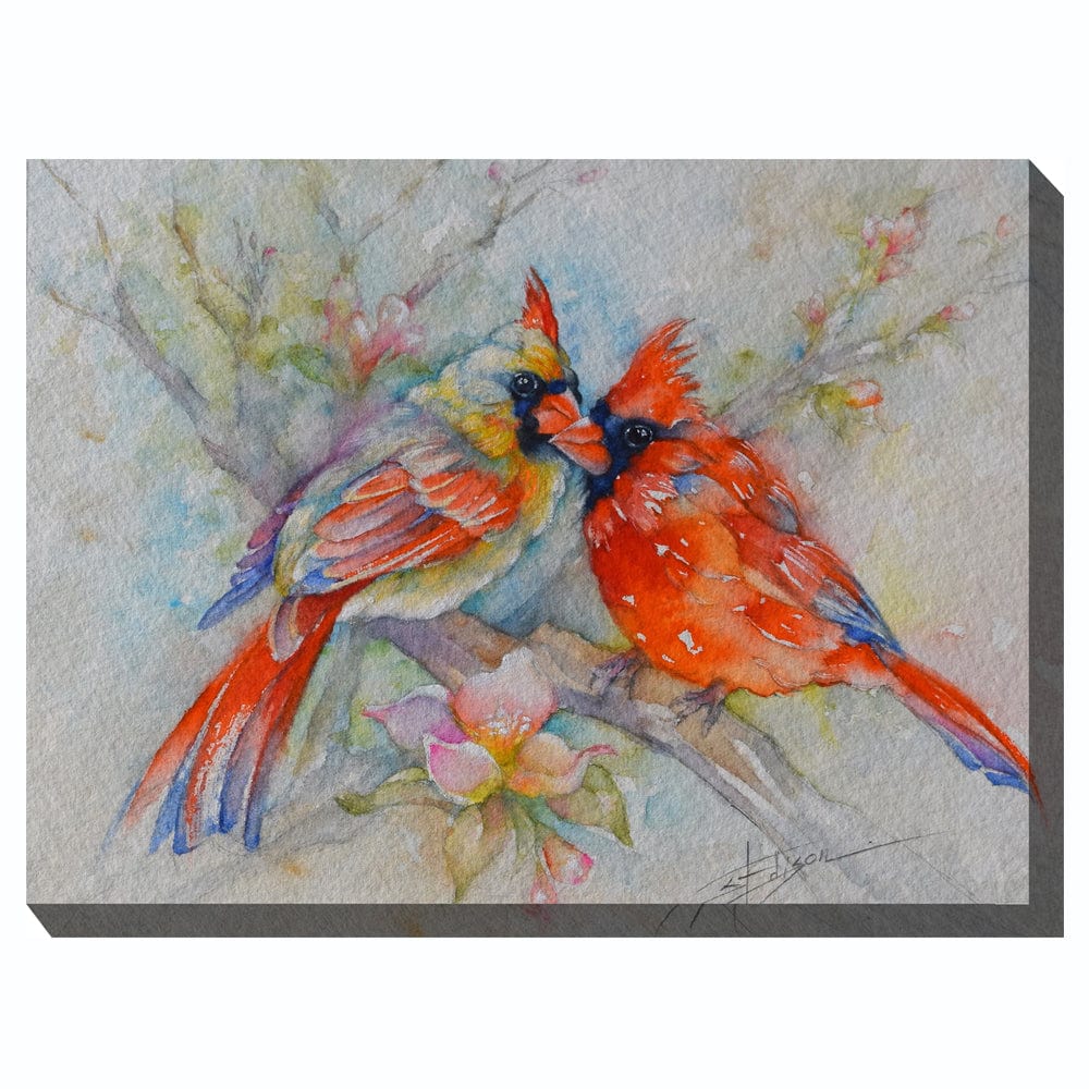 Cardinal Courtship Outdoor Canvas Art - Outdoor Art Pros