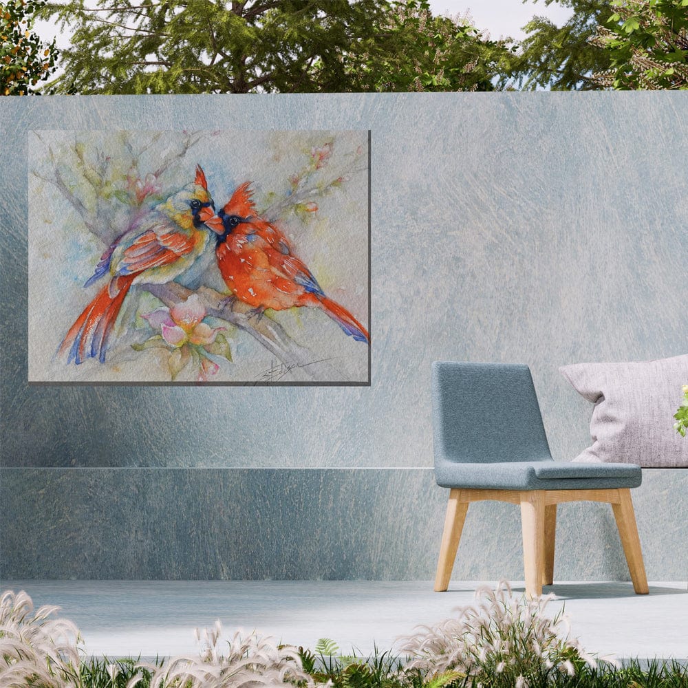 Cardinal Courtship Outdoor Canvas Art - Outdoor Art Pros
