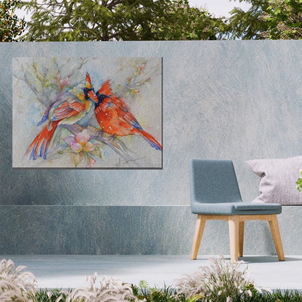 Cardinal Courtship Outdoor Canvas Art - Outdoor Art Pros