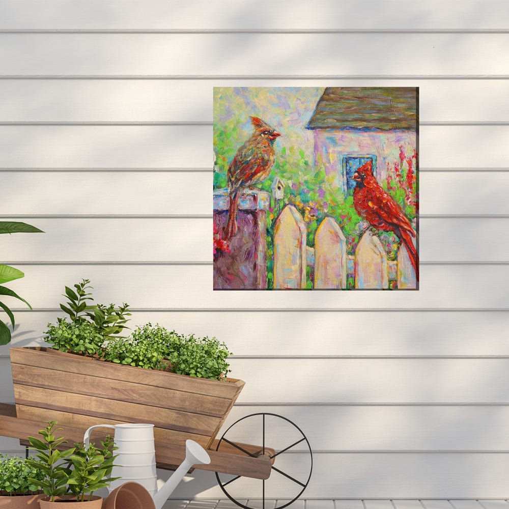 Cardinal on Fence Outdoor Canvas Art - Outdoor Art Pros