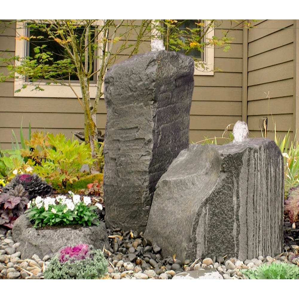 Cascade Double Stone Fountain with Accent Planter - Outdoor Art Pros