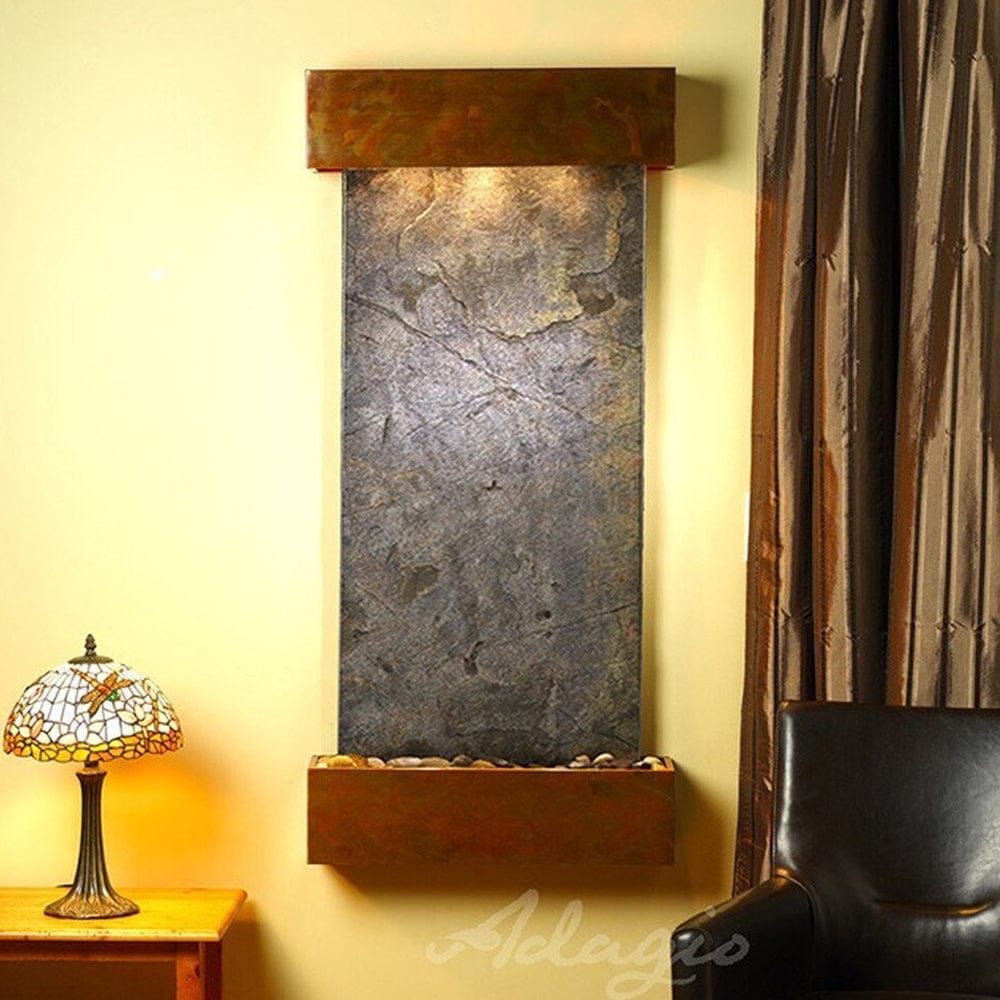 Cascade_Springs_Rustic_Copper_with_Squared_Corners_and_Green_Feather_Stone_Slate - Outdoor Art Pros