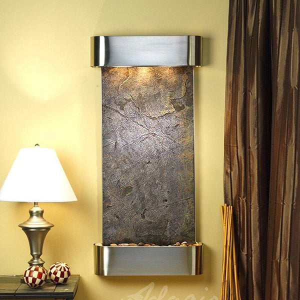 Cascade_Springs_Stainless_Steel_with_Rounded_Corners_and_Green_Feather_Stone_Slate - Outdoor Art Pros