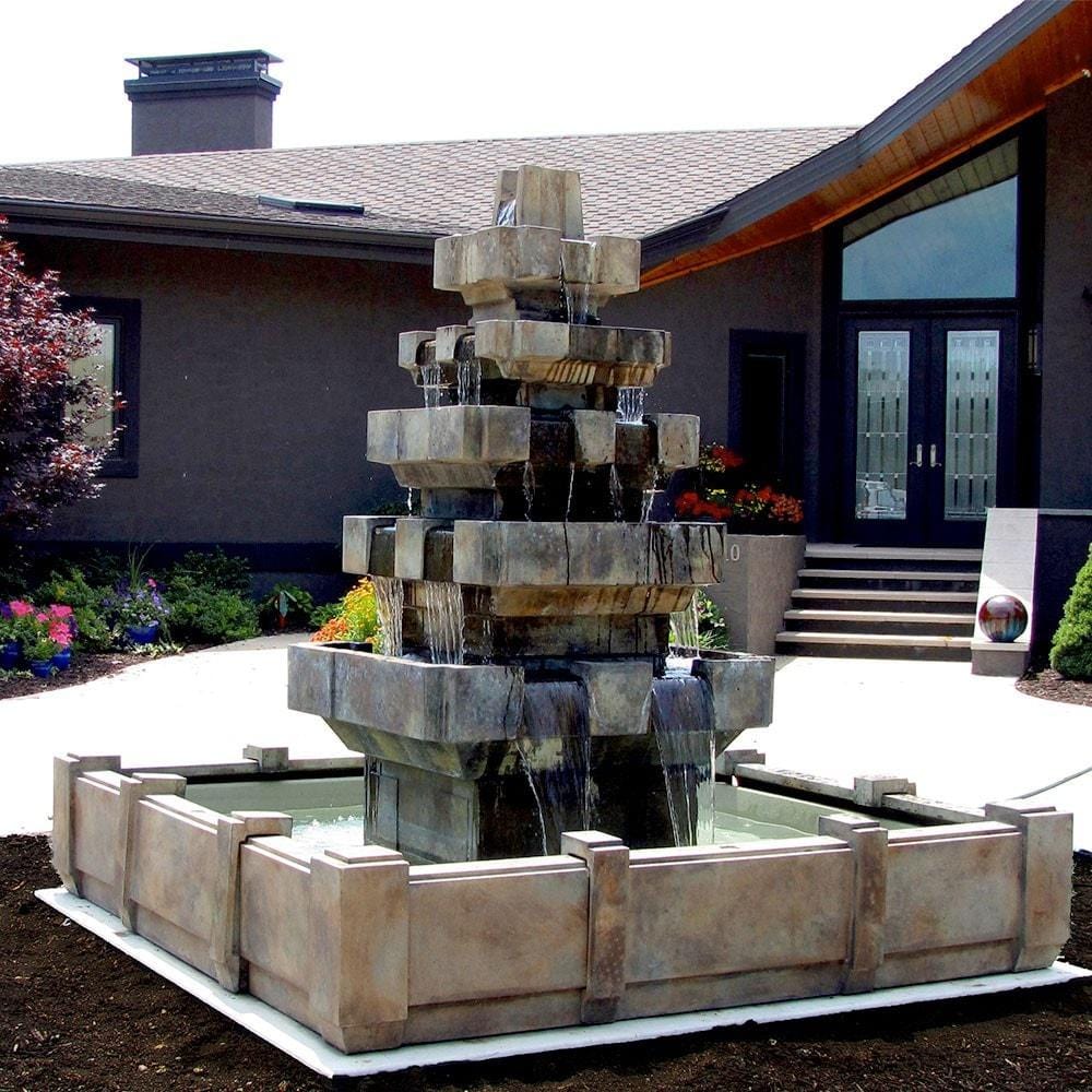 Cascadia Outdoor Fountain in Dimensions Pool - Outdoor Art Pros