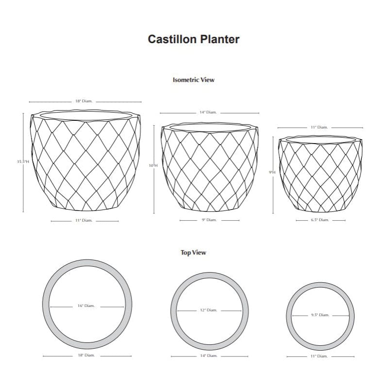 Castillon Planter in Bordeaux - Set of 3 Specs - Outdoor Art Pros