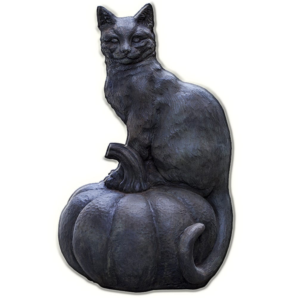 Cat on Pumpkin Cast Stone Garden Statue - Outdoor Art Pros