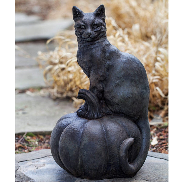 Cat on Pumpkin Cast Stone Garden Statue - Outdoor Art Pros