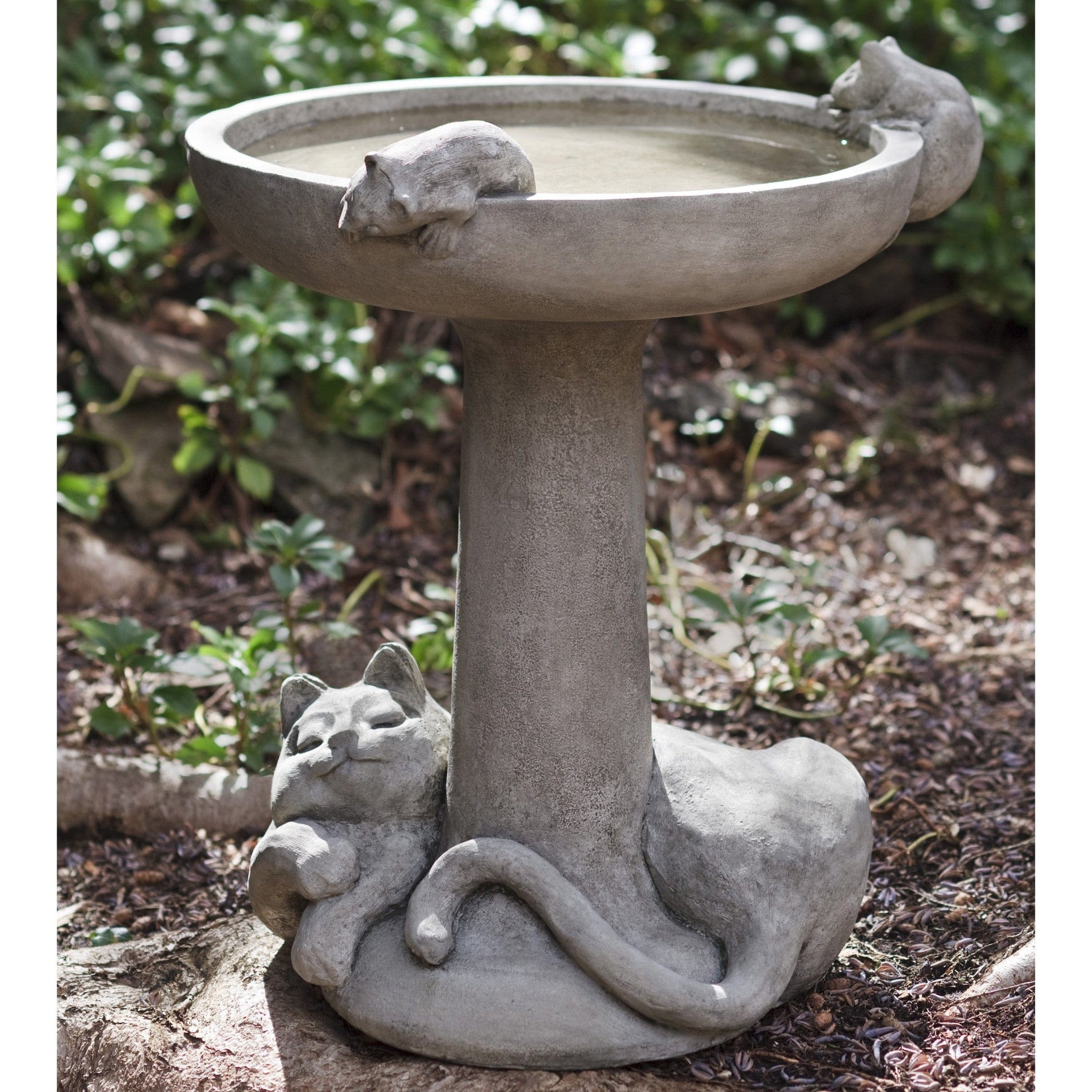 Catnap Cast Stone Birdbath - Outdoor Art Pros