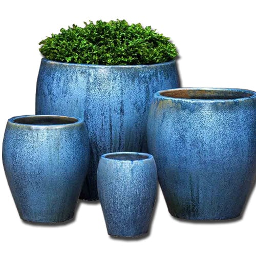 Chantal Glazed Terra Cotta Planter Set of 4 in Blue Pearl - Outdoor Art Pros