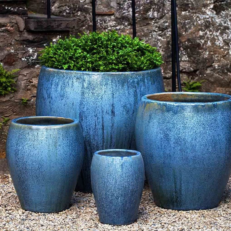 Chantal Glazed Terra Cotta Planter Set of 4 in Blue Pearl - Outdoor Art Pros