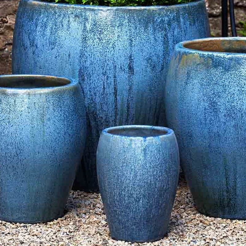 Chantal Glazed Terra Cotta Planter Set of 4 in Blue Pearl - Outdoor Art Pros
