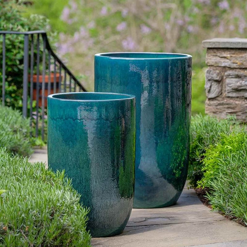 Cole Glazed Terra Cotta Planter Set of 2 in Indigo Rain - Outdoor Art Pros
