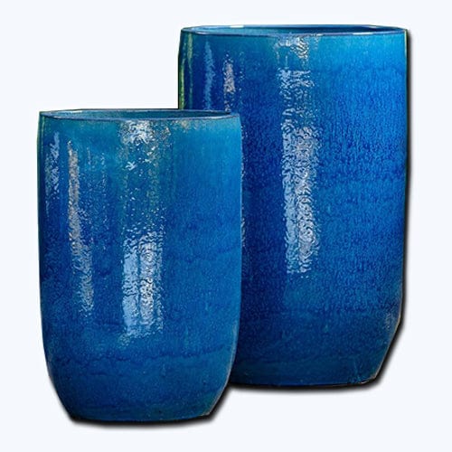 Cole Glazed Terra Cotta Planter Set of 2 in Cerulean Blue - Outdoor Art Pros
