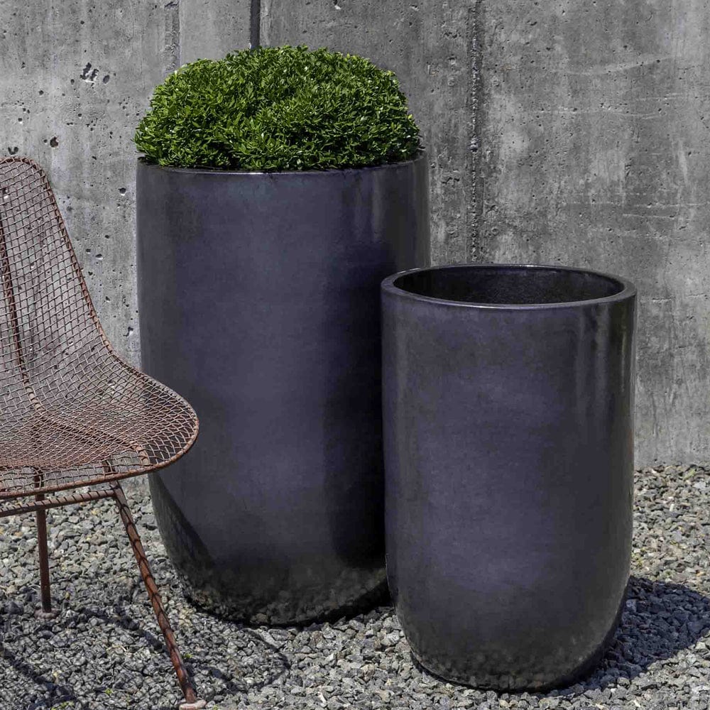 Cole Glazed Terra Cotta Planter Set of 2 in Metal Grey - Outdoor Art Pros