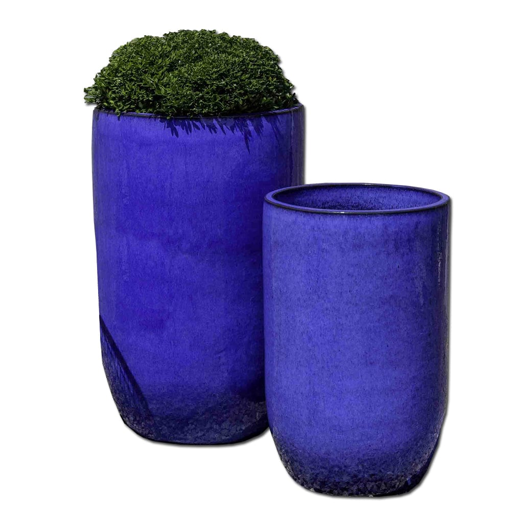 Cole Glazed Terra Cotta Planter Set of 2 in Riviera Blue - Outdoor Art Pros
