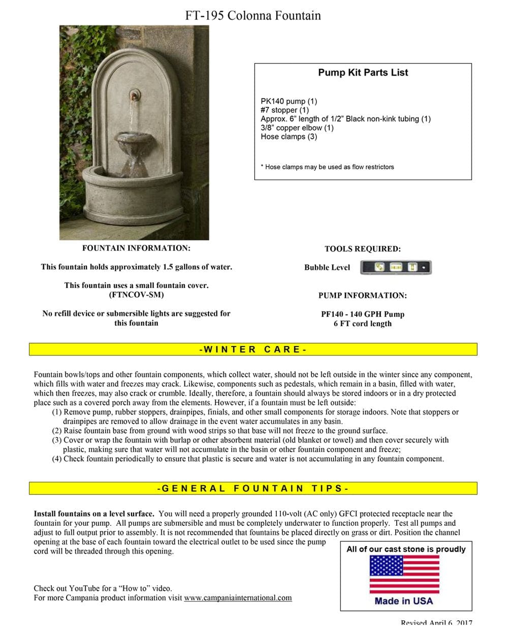 Colonna Wall Water Fountain - Outdoor Art Pros