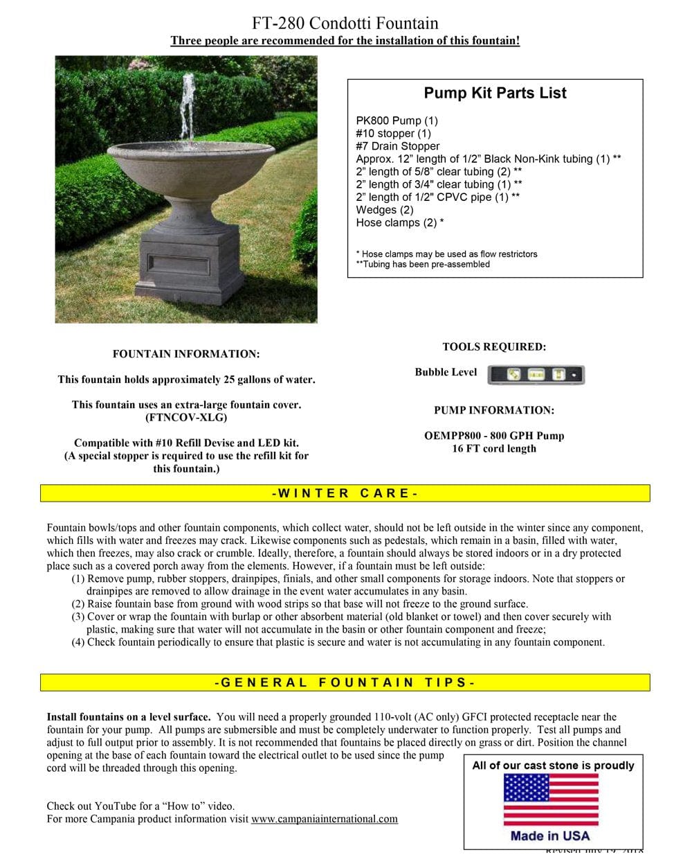 Condotti Outdoor Water Fountain - Outdoor Art Pros