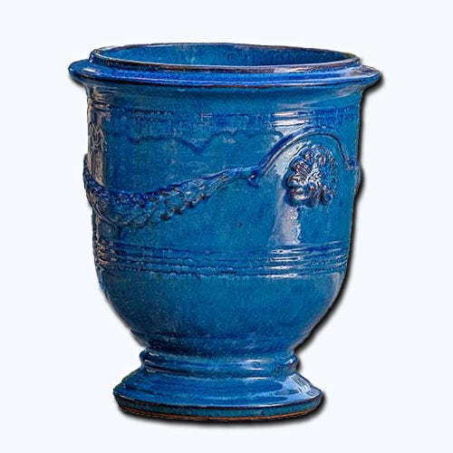 Coquille Anduze Urn Set of 3 in Cerulean Blue - Outdoor Art Pros