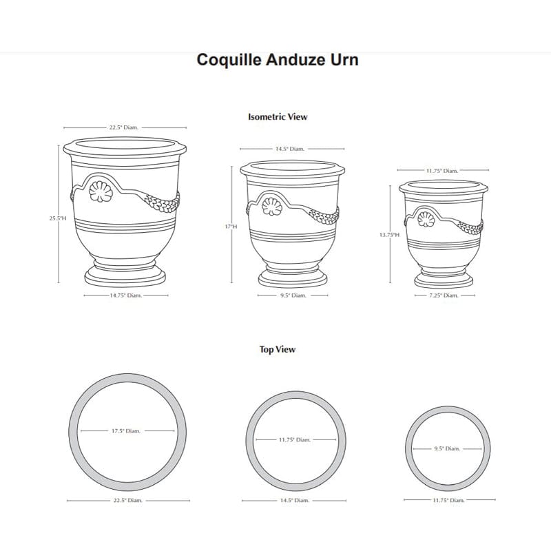 Coquille Anduze Urn Set of 3  - Outdoor Art Pros