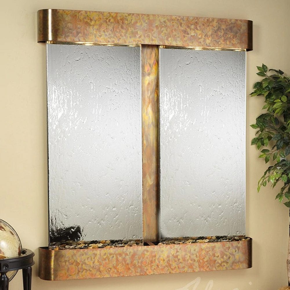 Cottonwood Falls Silver Mirror Rustic Copper Trim with Rounded Corners Wall Fountain - Outdoor Art Pros