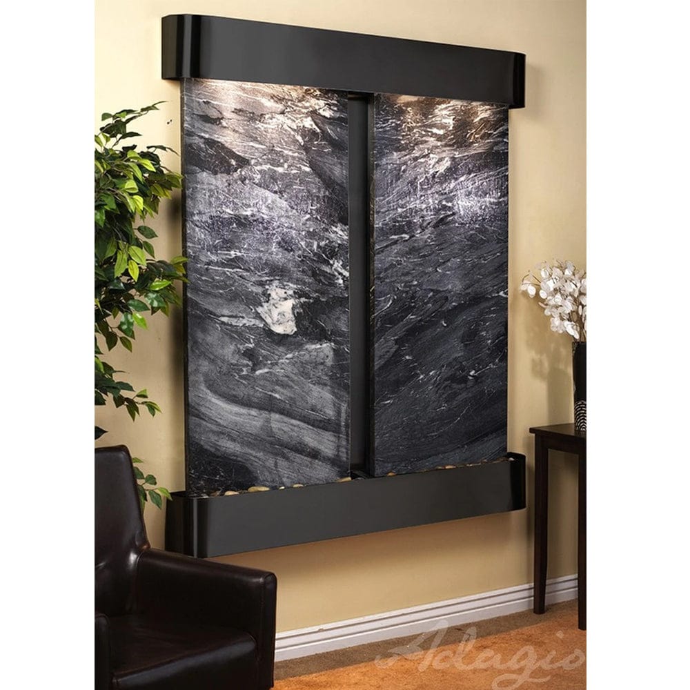 Cottonwood_Falls_Wall_Fountain_with_Antique_Black_Copper_Trim_and_Black_Spider_Marble_with_Rounded_Corners - Outdoor Art Pros