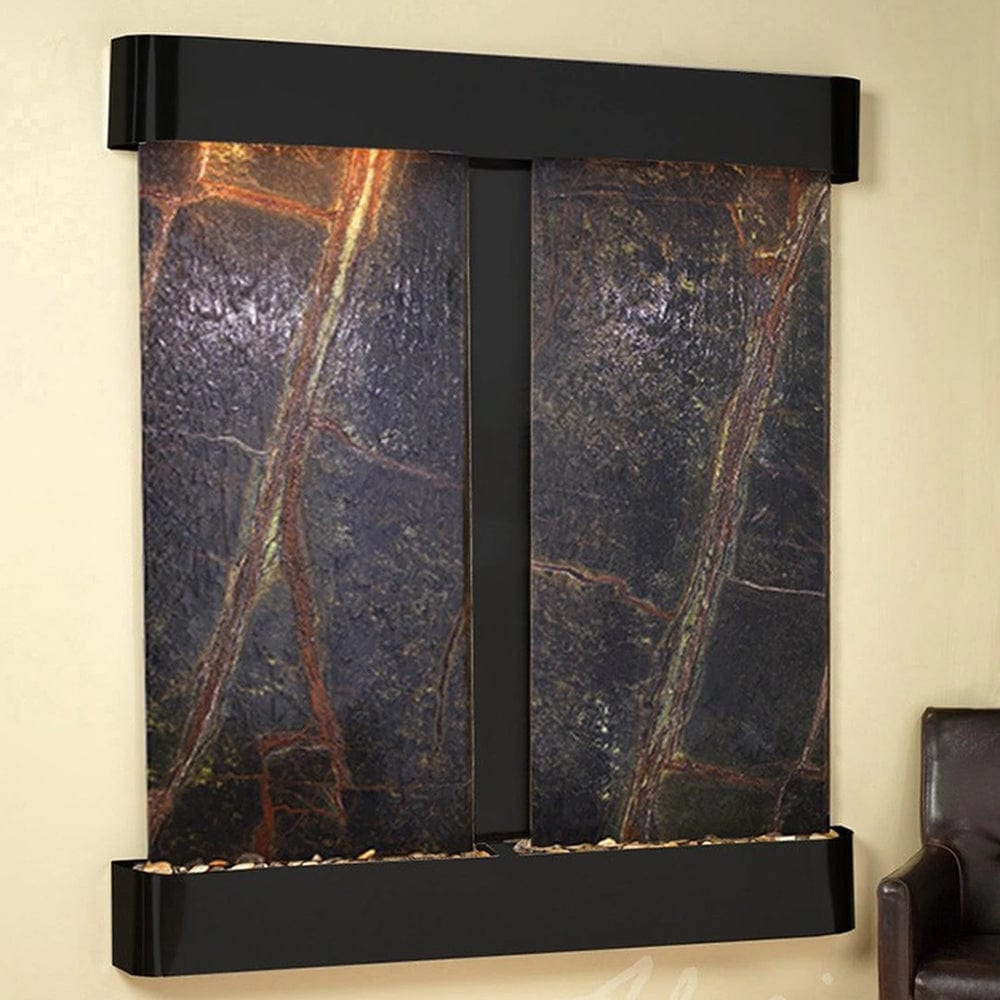 Cottonwood_Falls_Wall_Fountain_with_Antique_Black_Copper_Trim_and_Green_Marble_with_Rounded_Corners - Outdoor Art Pros