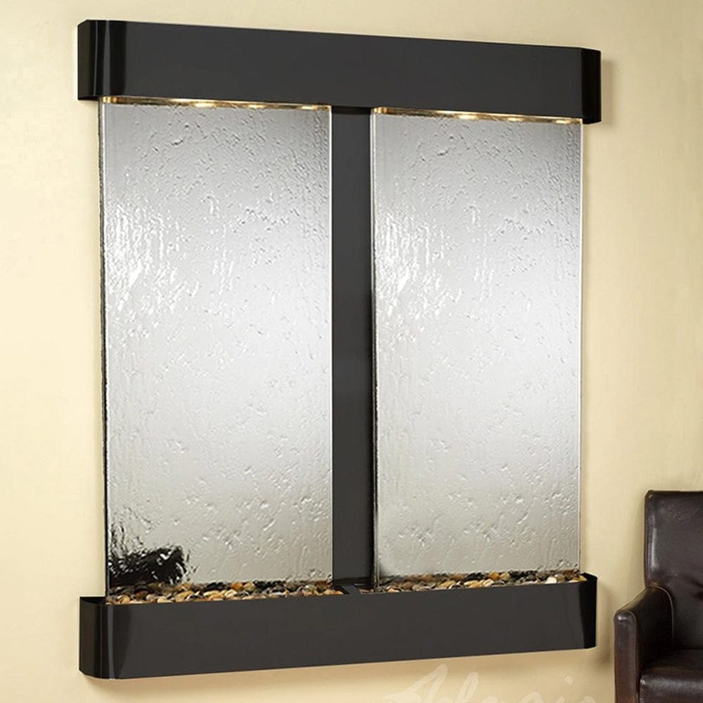 Cottonwood_Falls_Wall_Fountain_with_Antique_Black_Copper_Trim_and_Silver_Mirror_with_Rounded_Corners - Outdoor Art Pros