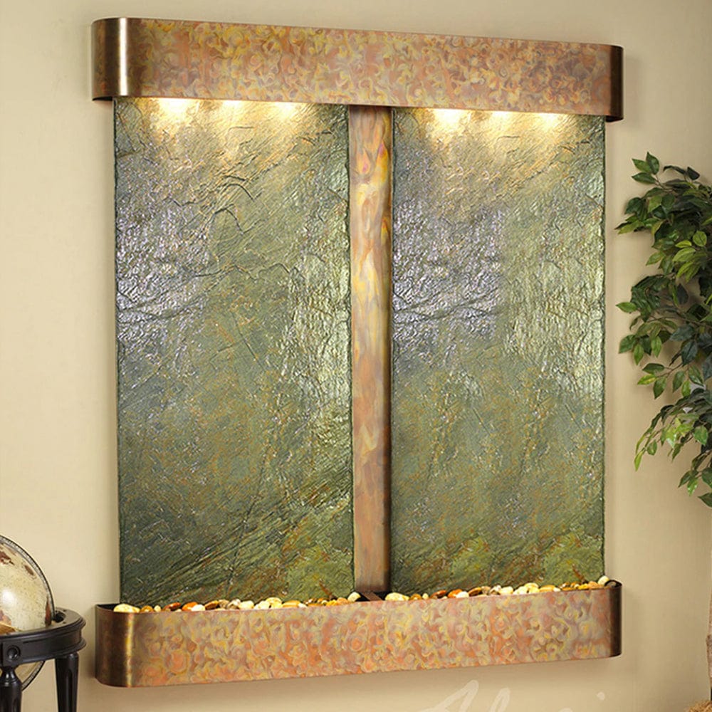 Cottonwood_Falls_with_Rustic_Copper_and_Green_Slate_Wall_Fountain_with_Rounded_Corners - Outdoor Art Pros