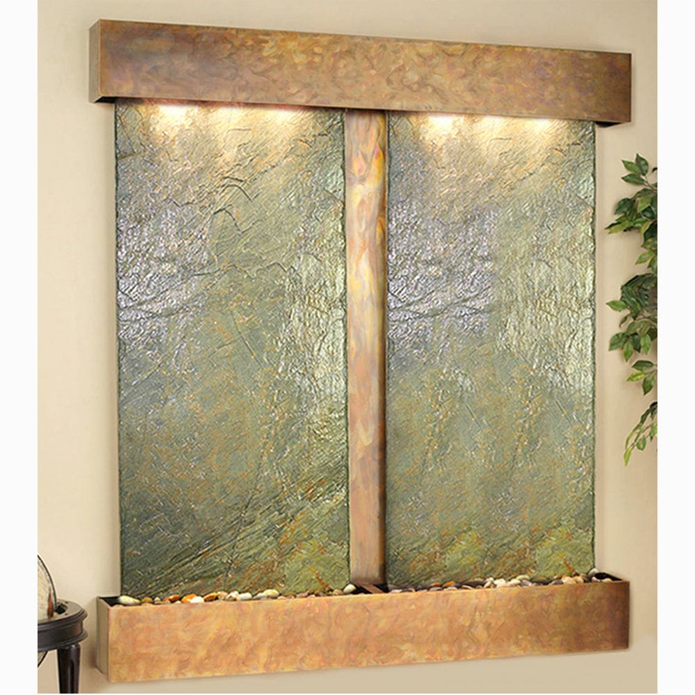 Cottonwood_Falls_with_Rustic_Copper_and_Green_Slate_Wall_Fountain_with_Squared_Corners - Outdoor Art Pros