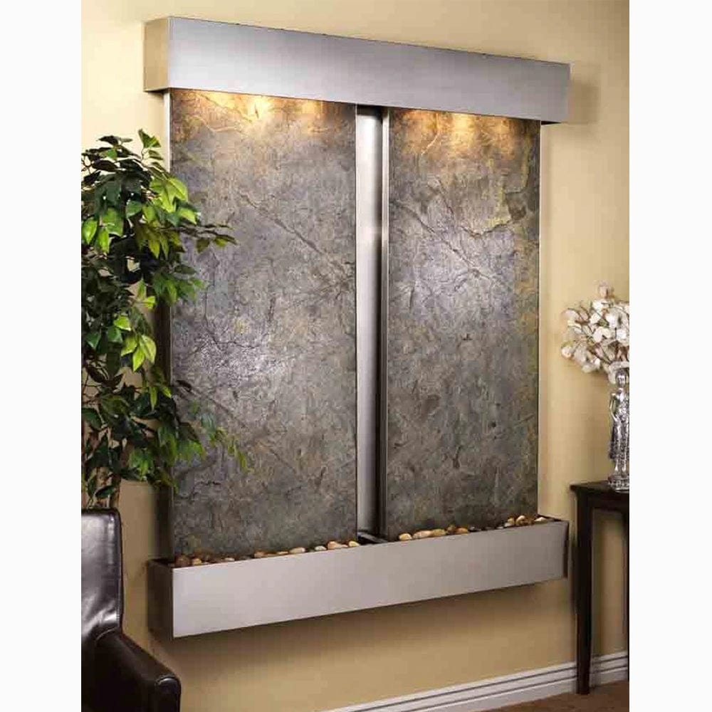 Cottonwood_Falls_with_Stainless_Steel_Trim_and_Green_Featherstone_Wall_Fountain_in_Squared_Corners - Outdoor Art Pros