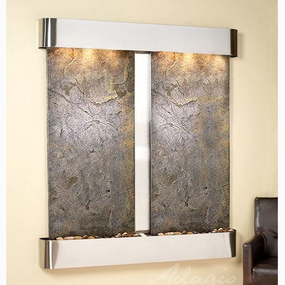 Cottonwood_Falls_with_Stainless_Steel_Trim_and_Green_Featherstone_Wall_Fountain_with_Rounded_Corners - Outdoor Art Pros