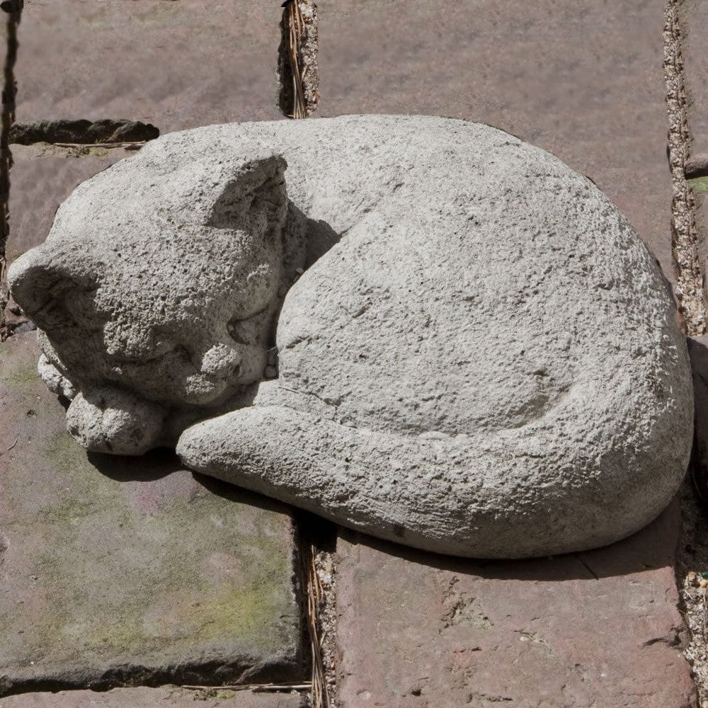 Curled Cat Small Cast Stone Garden Statue - Outdoor Art Pros