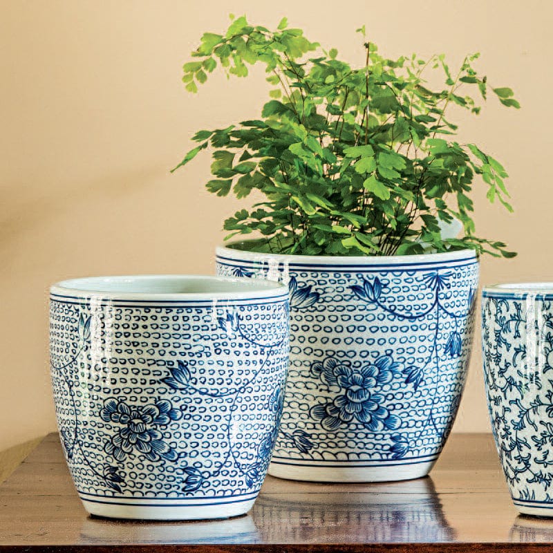 large blue and white planter pots Cylinder Planter Blue and White Mix Set of 6