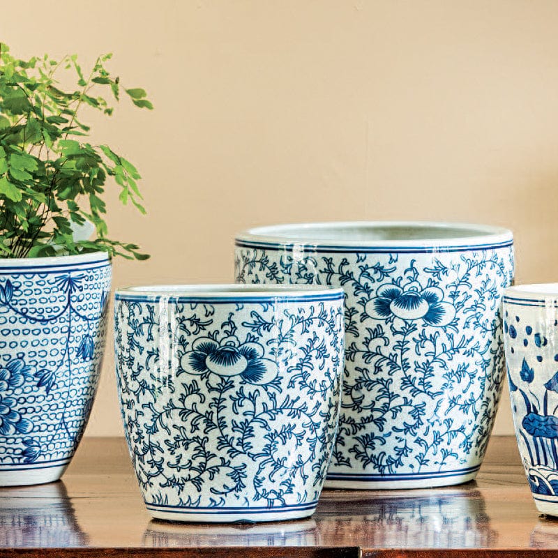 Cylinder Planter - Blue and White Mix Set of 6 - Outdoor Art Pros