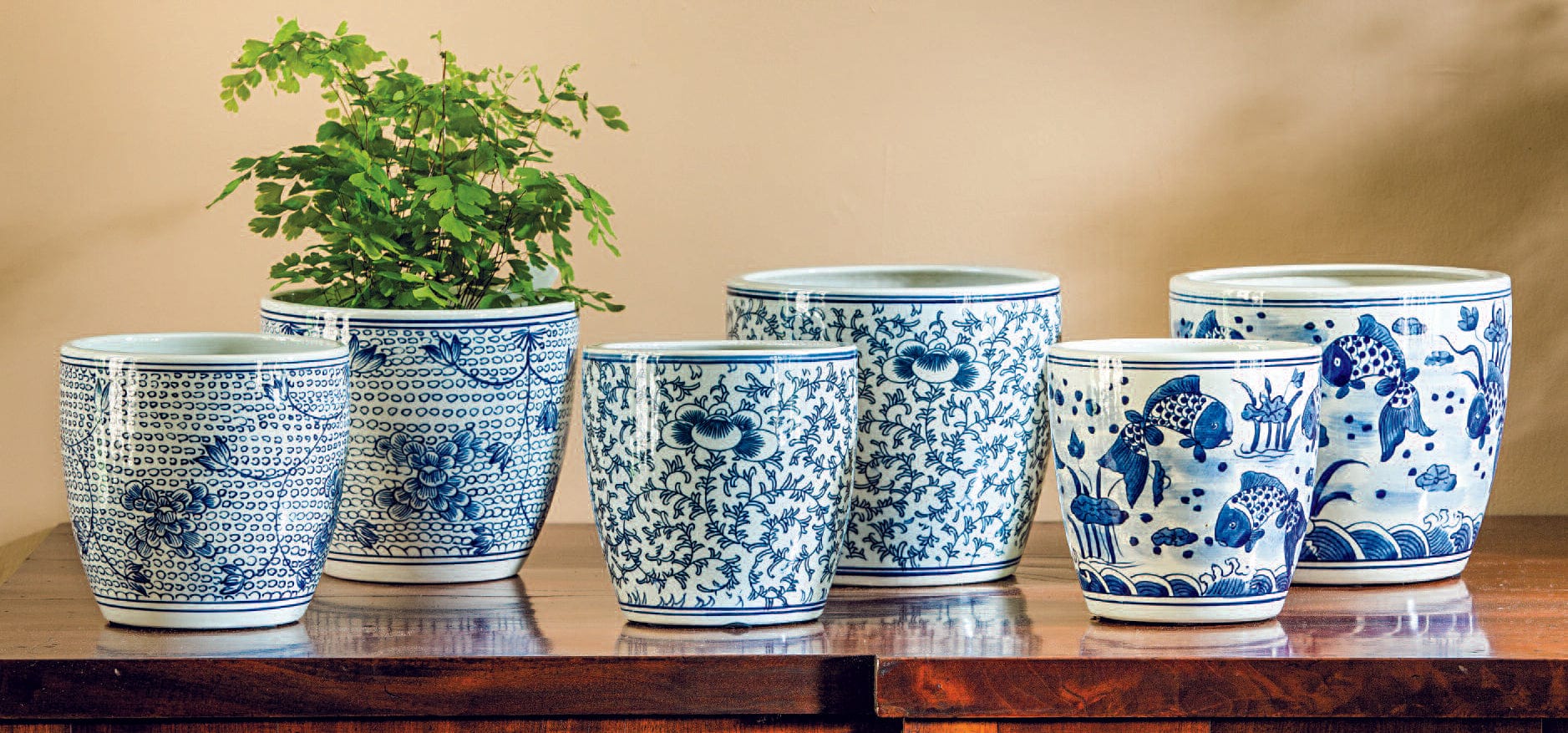 Cylinder Planter - Blue and White Mix Set of 6 - Outdoor Art Pros