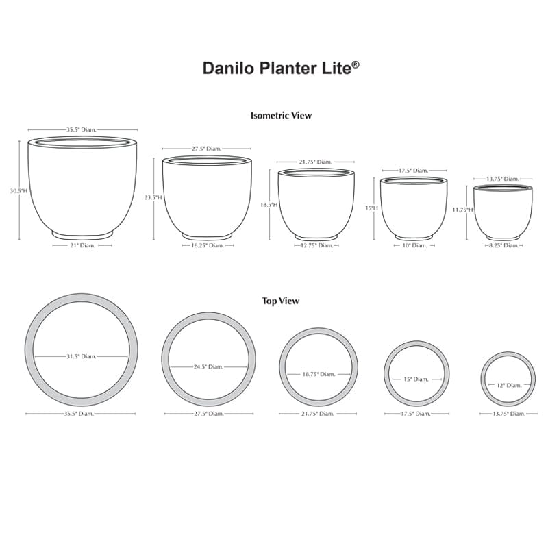 Danilo Planter Charcoal Premium Lite Specs - Outdoor Art Pros