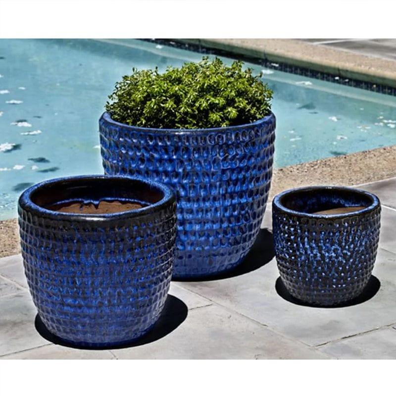 Dimple Glaze Planter Set of 3 in Riviera Blue - Outdoor Art Pros