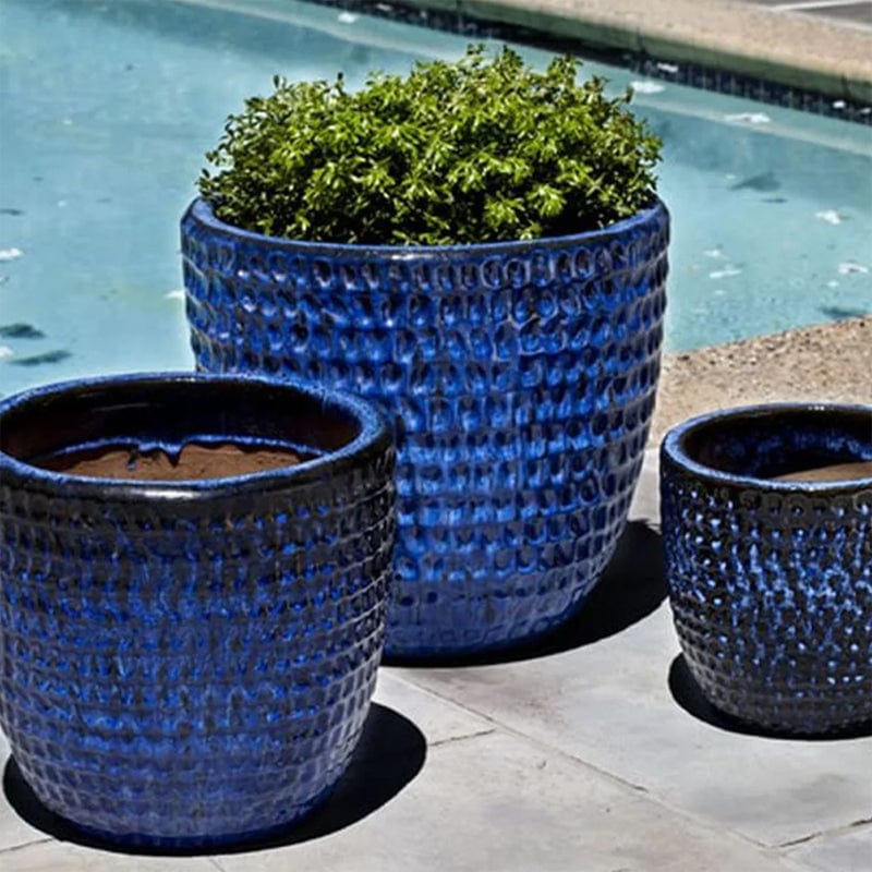 Dimple Glaze Planter Set of 3 in Riviera Blue - Outdoor Art Pros