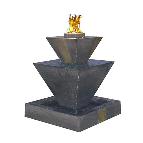 Double Oblique Fountain with Fire - Outdoor Art Pros