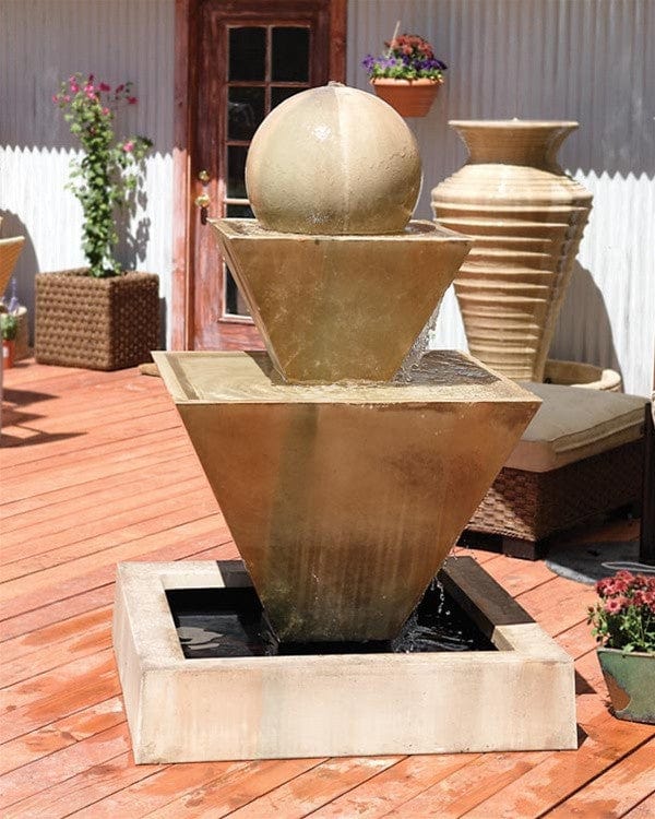 Double Oblique With Ball Outdoor Water Fountain - Fountains - Outdoor Art Pros