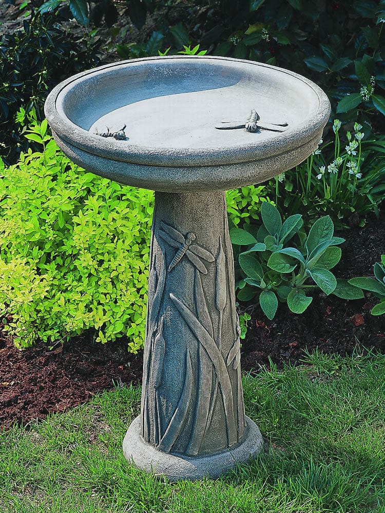 Dragonfly Cast Stone Birdbath - Outdoor Art Pros