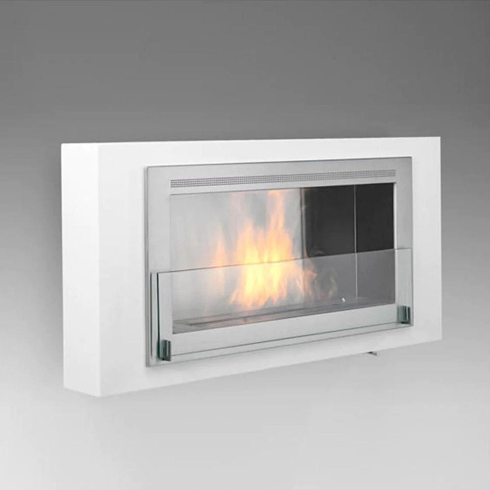Eco-Feu Montreal Wall Mounted Gloss White With Stainless Interior Biofuel Fireplace - Outdoor Art Pros