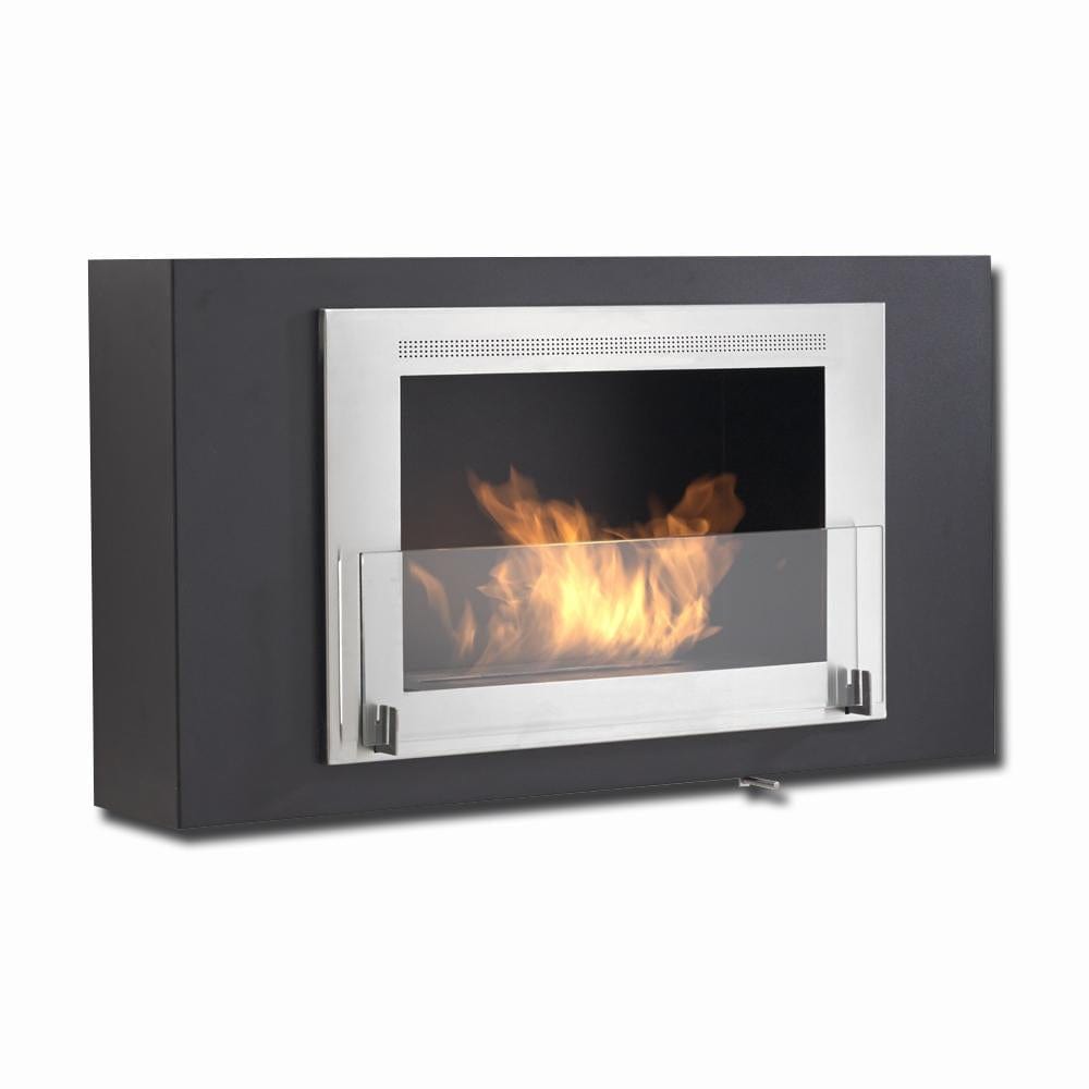 Eco-Feu Brooklyn Biofuel Fireplace in Matte Black frame with a Stainless Steel Molding - Outdoor Art Pros