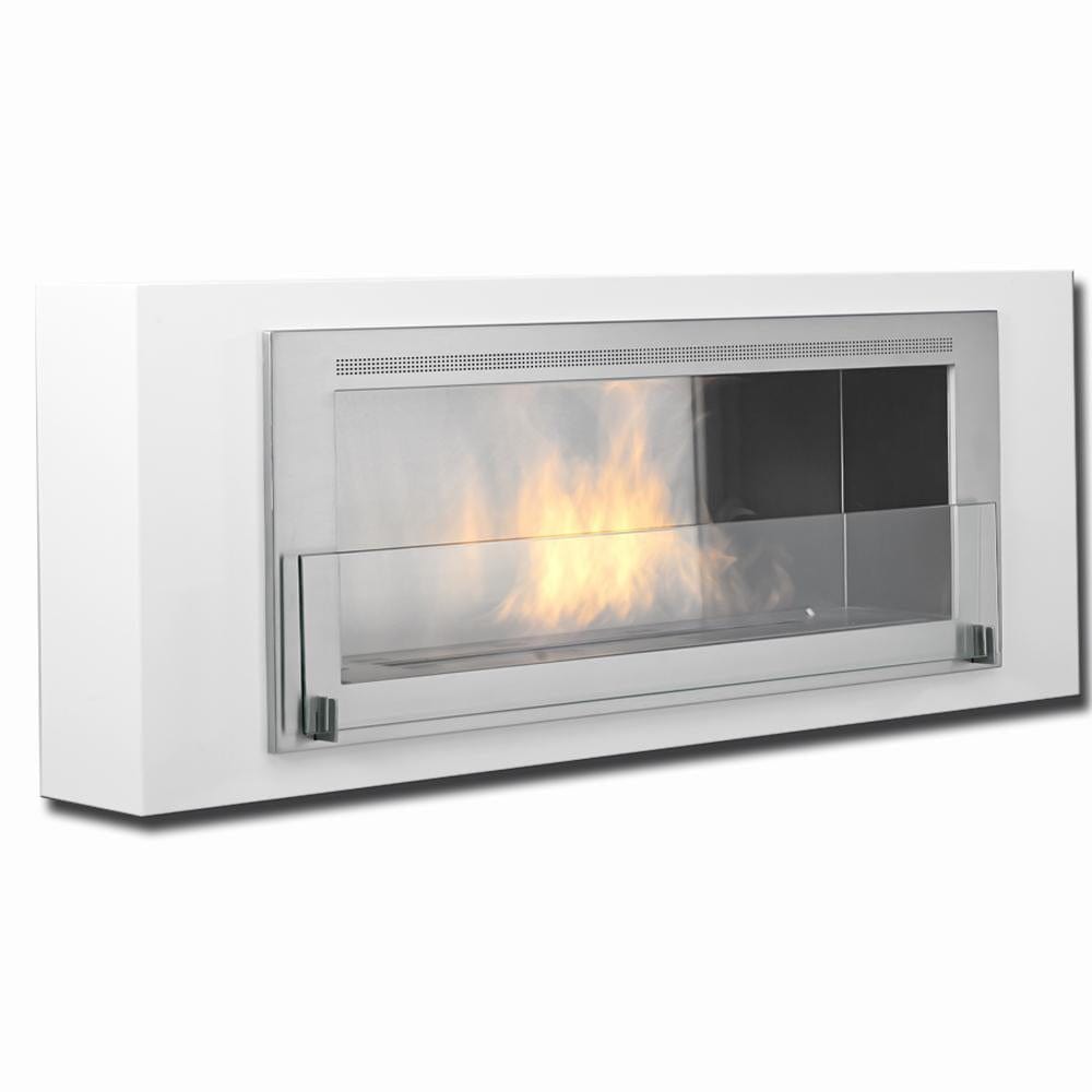 Eco-Feu Santa Lucia Wall Mount Ethanol Fireplace in Gloss White With Stainless Interior - Outdoor Art Pros