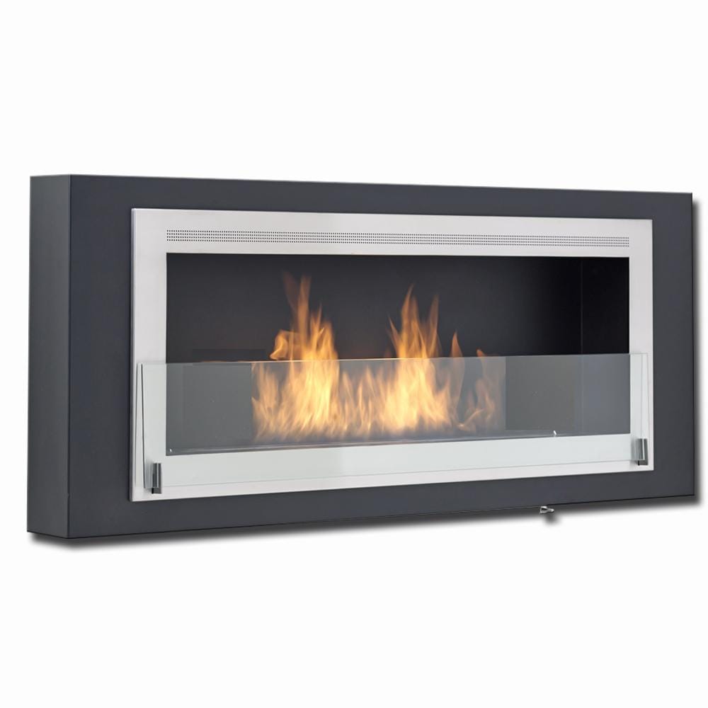Eco-Feu Santa Lucia Wall Mount Ethanol Fireplace in Matte Black w/ Stainless Molding - Outdoor Art Pros